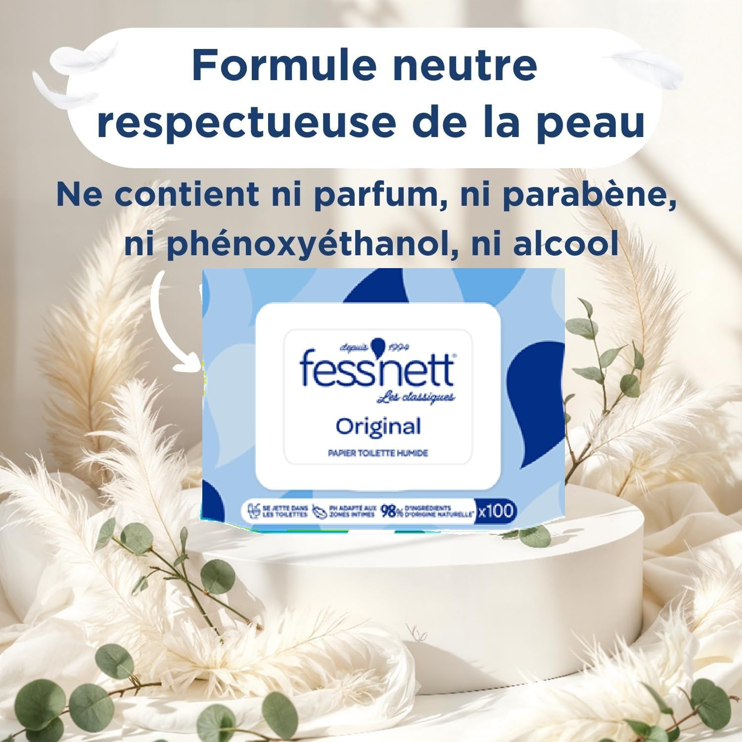Fess'Nett - Papier Toilette Humide - Jetable WC - 16x100 Feuilles