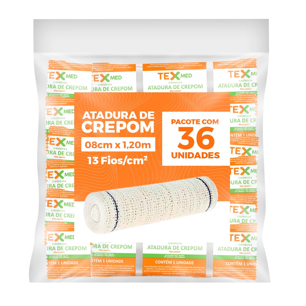 Atadura Crepom Faixa Bandagem Elástica 08cmx1.2m Kit 36 Un