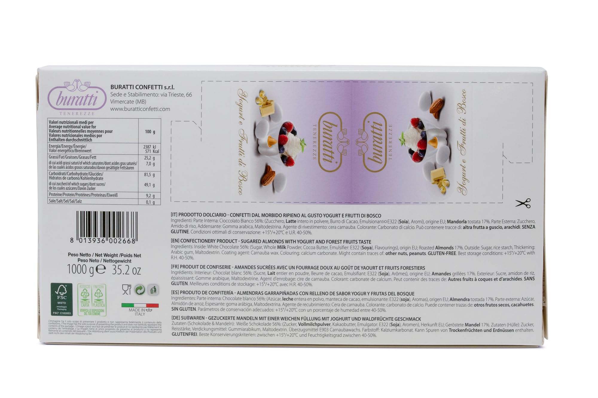 Buratti Confetti Dragées à l'amande Recouverte de Chocolat Tendresses goût Fruits des Bois 1 Kg