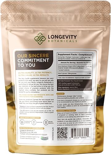 Miniatura 7 de Longevity Botanicals Polvo orgánico de hongos Tremella - Suplemento de hongo Tremella ultra concentrado - Promueve una piel y memoria saludables -