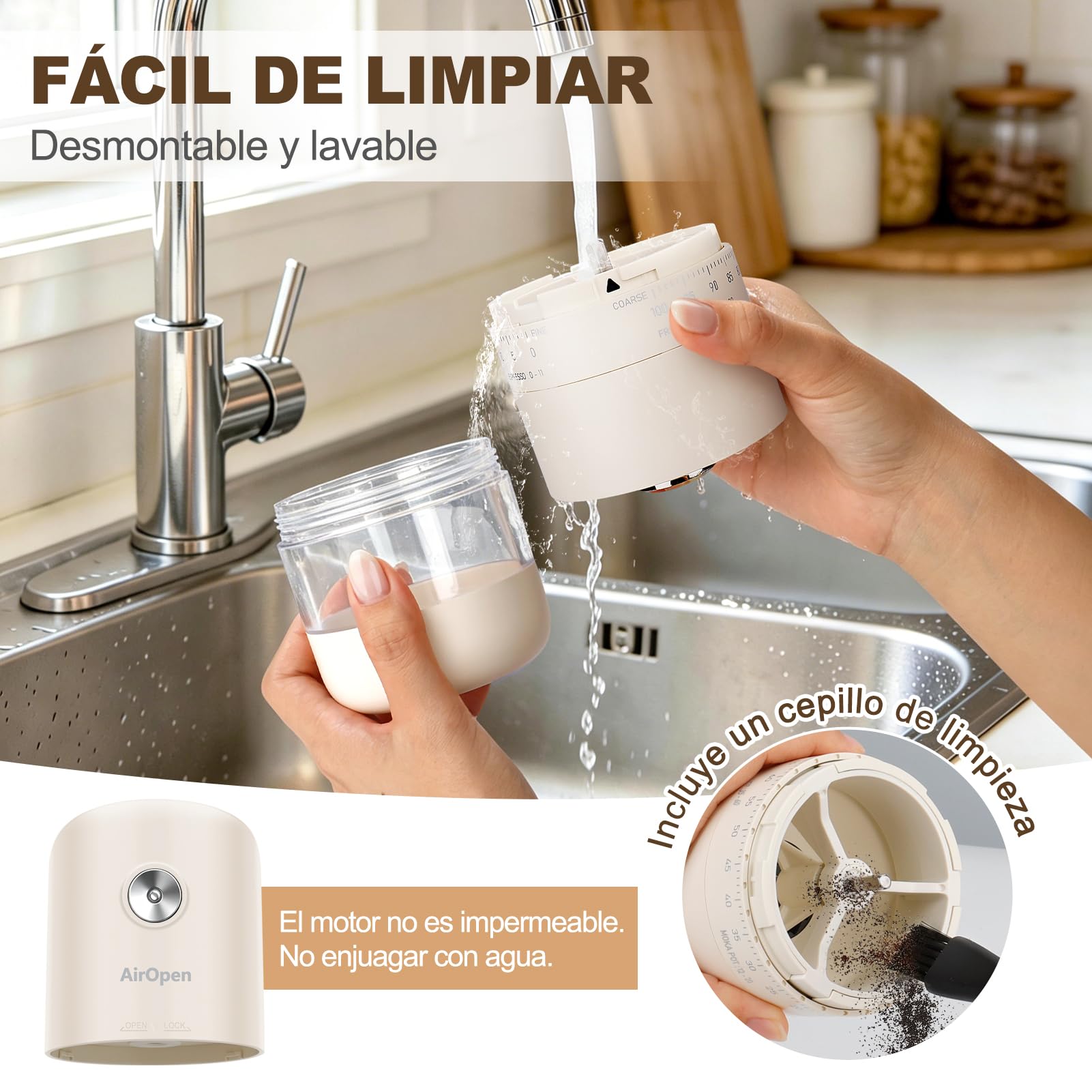 Molino de café eléctrico de acero inoxidable - Equipado con un mecanismo de molienda de cerámica ajustable para espresso, cafetera a pistón y filtro de café - Ideal para viajes, camping y casa.