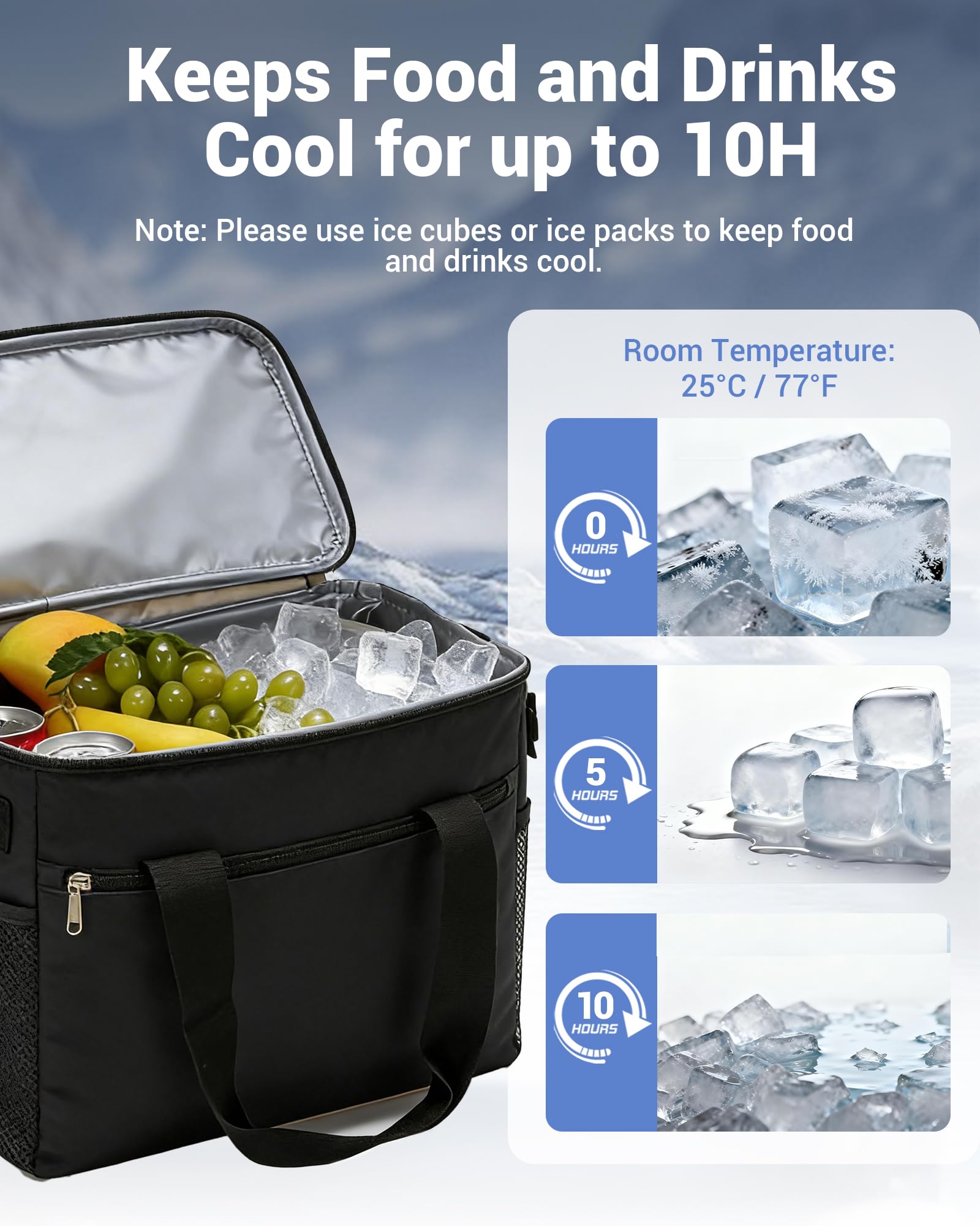 KONO Borsa Termica Porta Pranzo 20L, Grande Borsa Frigo Portatile, Pieghevole Borsa Pranzo Termica per Uomo e Donna, Lunch Bag per Ufficio, Viaggio, Campeggio, Picnic