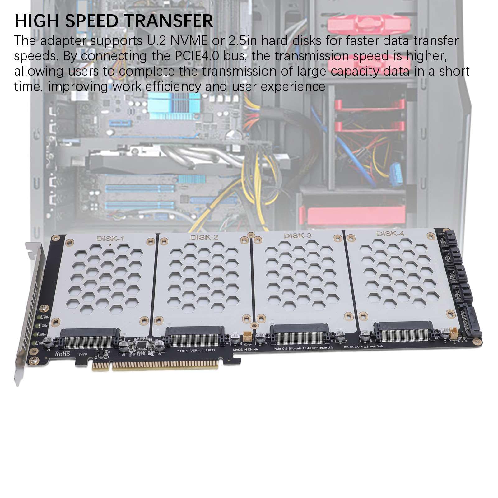 Yoidesu Computer Internal Components, NVME SSD Adapter Card, PCIe 4.0 x4, U.2 or 2.5in HDD Support, with PCIE4.0 Backward Compatible, for Wins, Linux