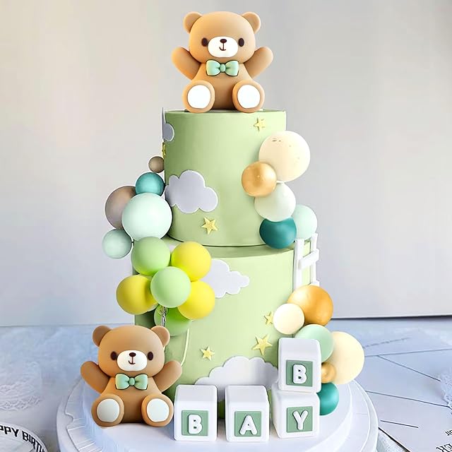 JeVenis Sage Green Baby Shower Cake Decoration Teddy Bear Cake Topper Gender Reveal Cake Decoration Bear Baby Shower Party Supplies Teddy Bear Decoration