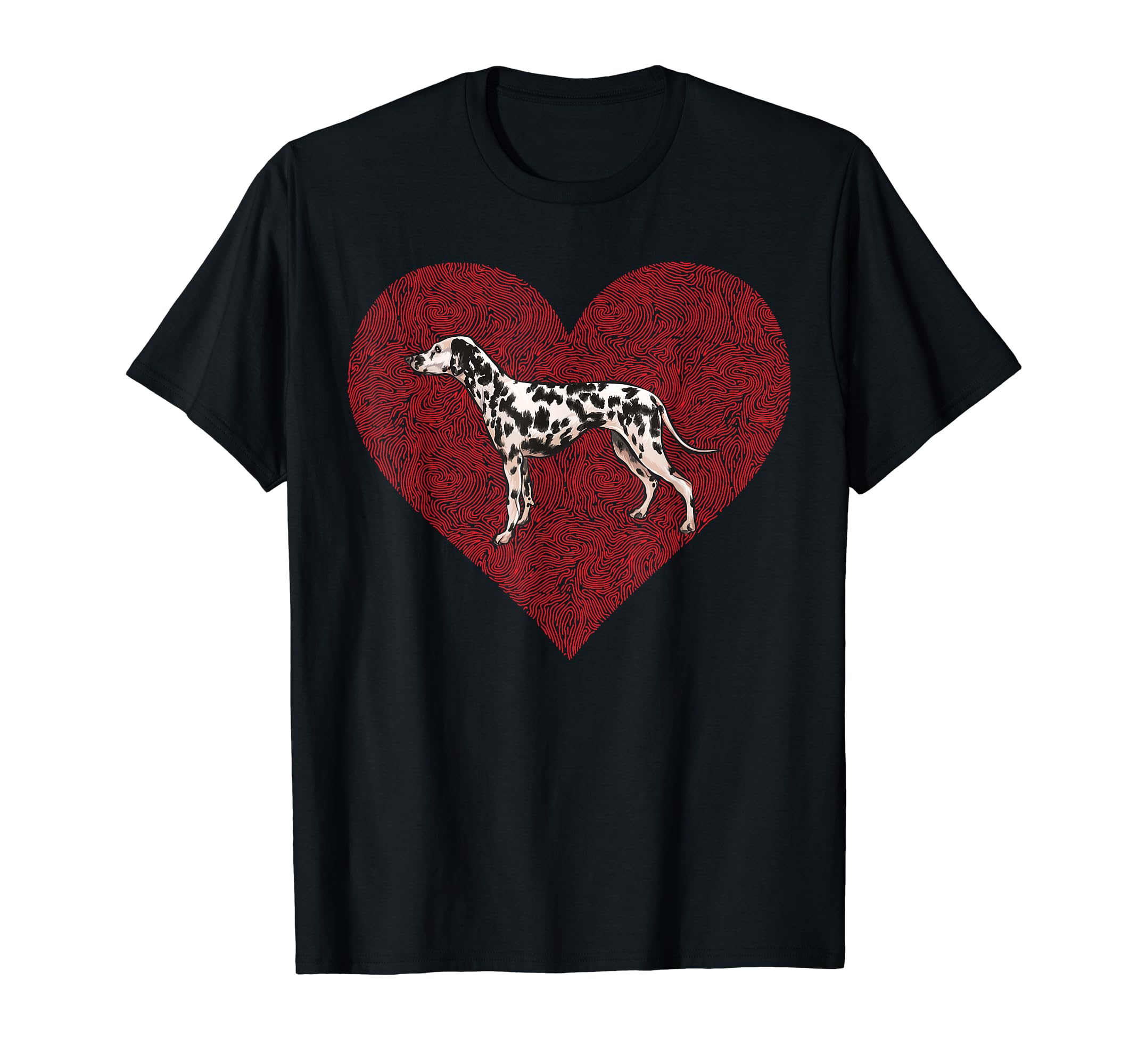 Dalmatian Valentines Day Dog Love Fingerprint T-Shirt, Black