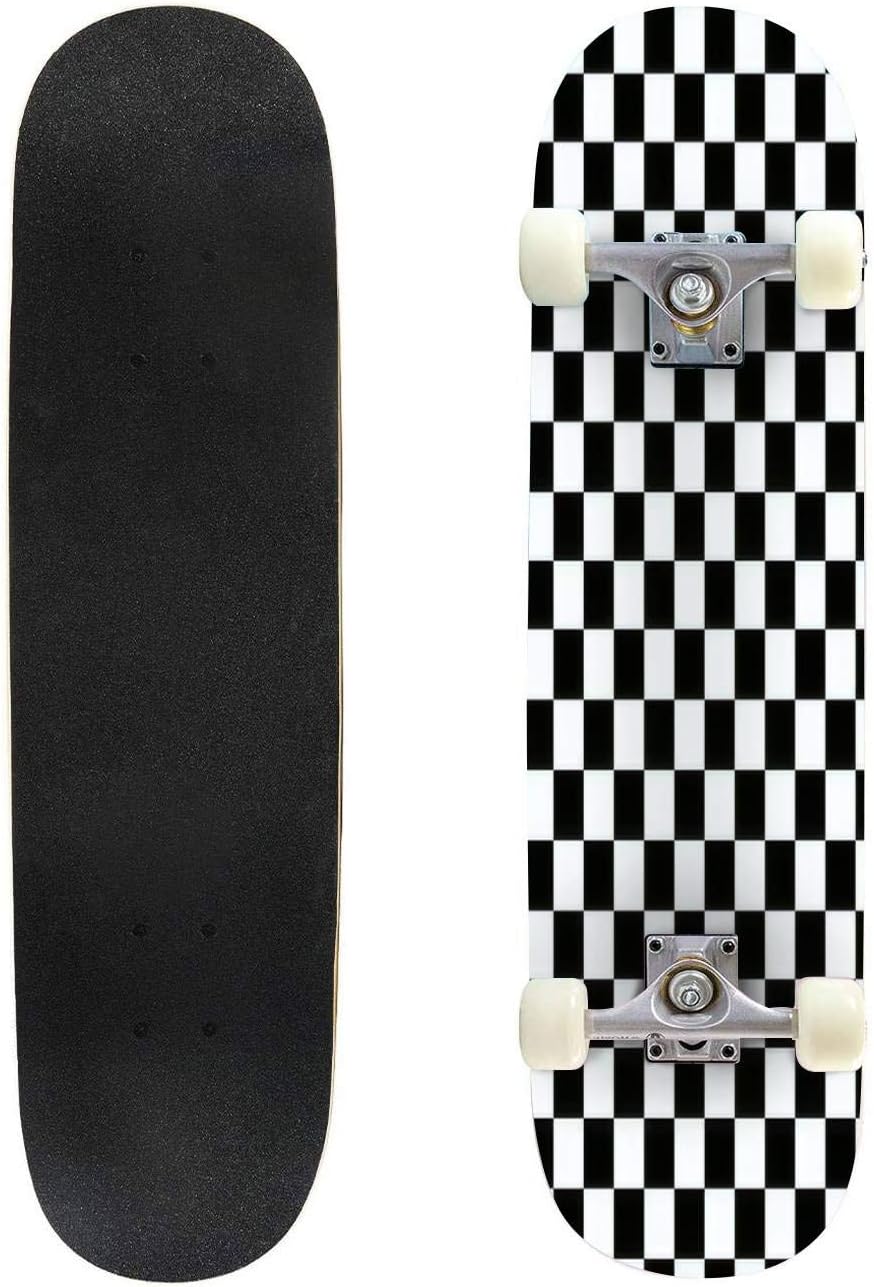 Checkered Flag, Chequered Flag, Motor Sport, Checkerboard, Pattern, Skateboard Complete Longboard 8 Layers Maple Decks Double Kick Concave Skate Board, Standard Tricks Skateboards Outdoors, 31"x8"