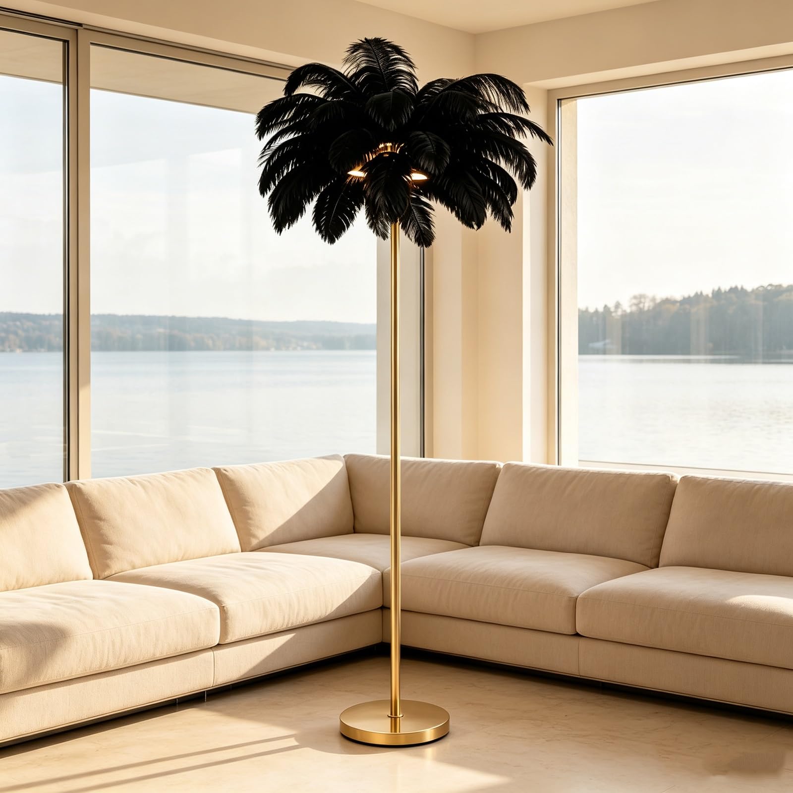 LCNDKF Vertical Feather Floor Lamp with Integrated LED Lights