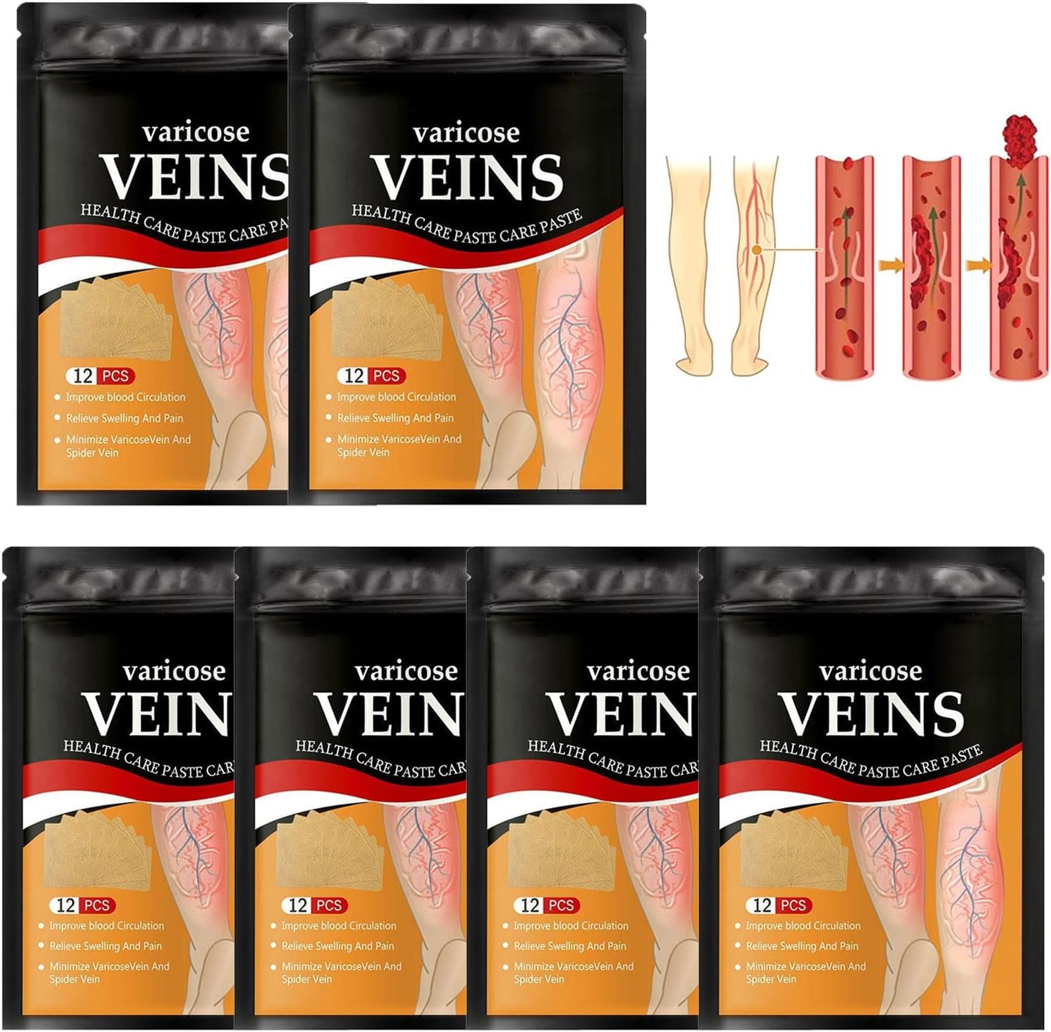 Mandurs 72pcs Veinhealth Varicose Veins Treatment Patch, Varicose Veins Treatment For Legs, Varicose Veins Patch,Spider Vein Treatment For Legs