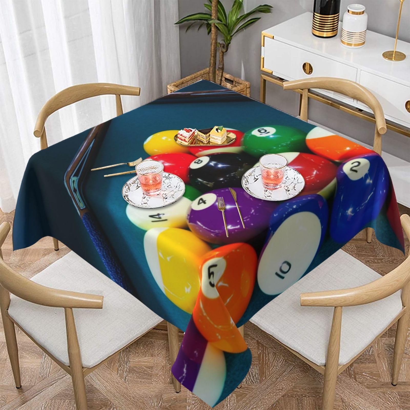 DCEHGEW Billiard Prints Square Tablecloth 137x137 CM, Waterproof Fabric Table Cloth for Dining Table, Farmhouse Table Cover for Kitchen Dining Tabletop Decoration