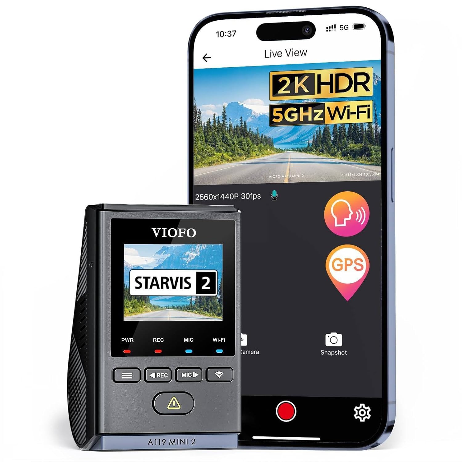 VIOFO Dash Cam A119 Mini 2 STARVIS 2 Sensor 2K 60fps HDR 30fps Voice Control Car Dash Camera