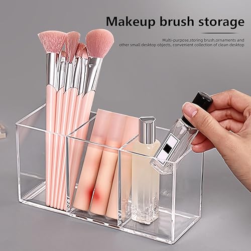 Miniatura 2 de Soporte acrílico para brochas de maquillaje, paquete de 2 soportes transparentes para lápices, soporte de accesorios de escritorio con 3