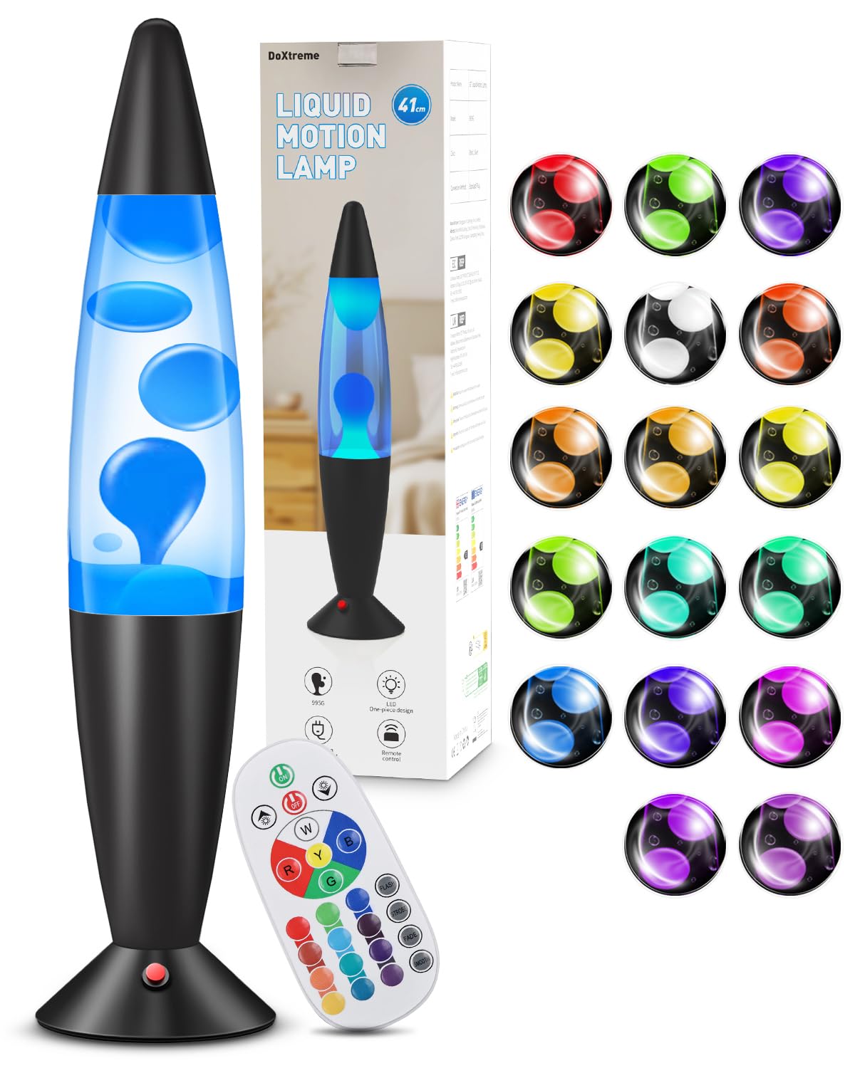 Lampada Magma 16 Pollici con 17 Colori e 4 Modalità, Telecomando RF 15m - Lampada Atmosfera con Effetto Fluido, Timer 8h per Bambini e Adulti Camera Ufficio Natale Regalo (41.7cm)