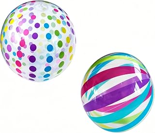 2Pcs Inflatable Beach Ball 40cm Blow Up Ball With Rainbow Stripe & Polka...
