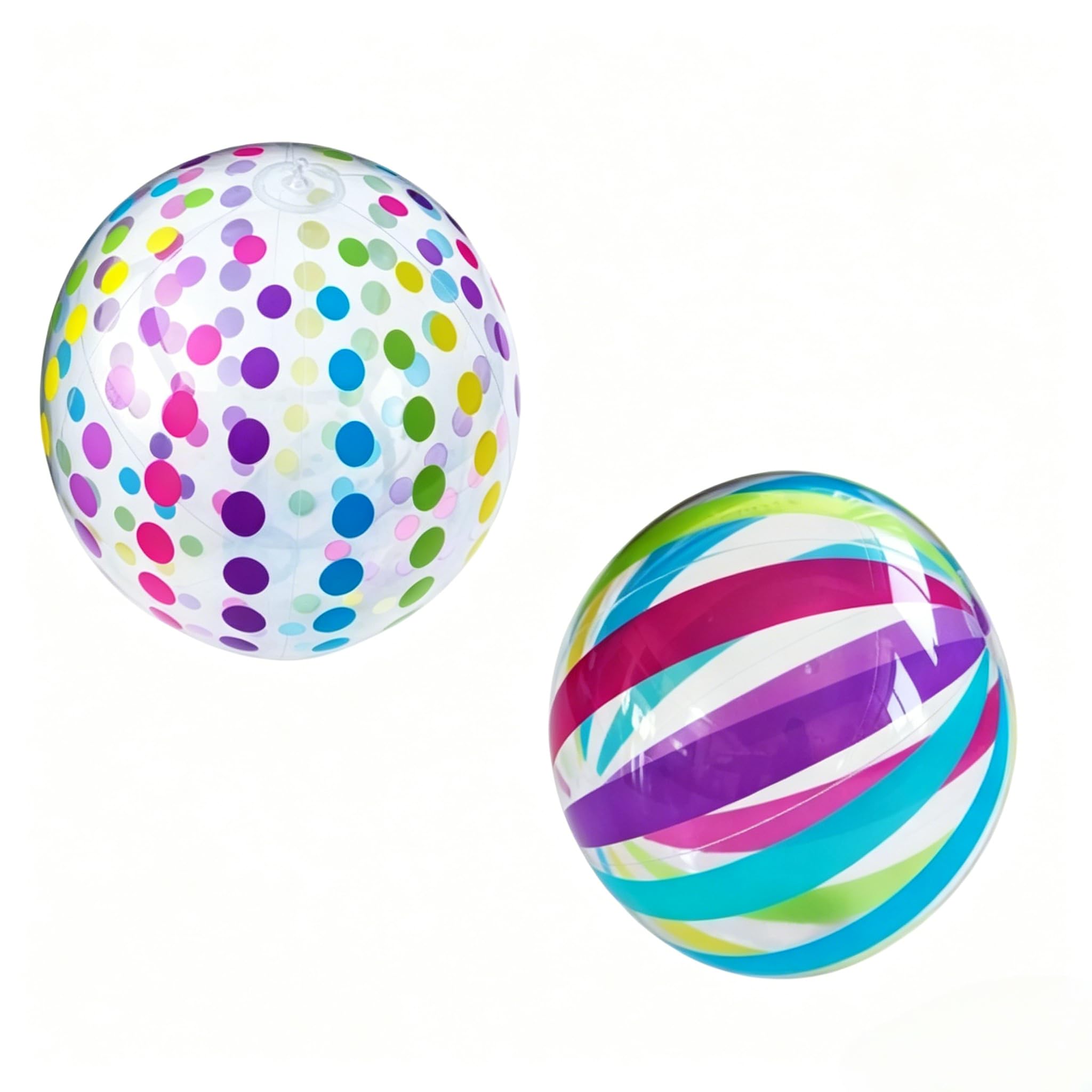 GLAITC 2Pcs Inflatable Beach Ball 40cm Blow Up Ball With Rainbow Stripe & Polka Dot Durable Transparent Pvc Pool Balls Summer Pool Party Toys For Men Women Beach Party Water Activities Pool Parties