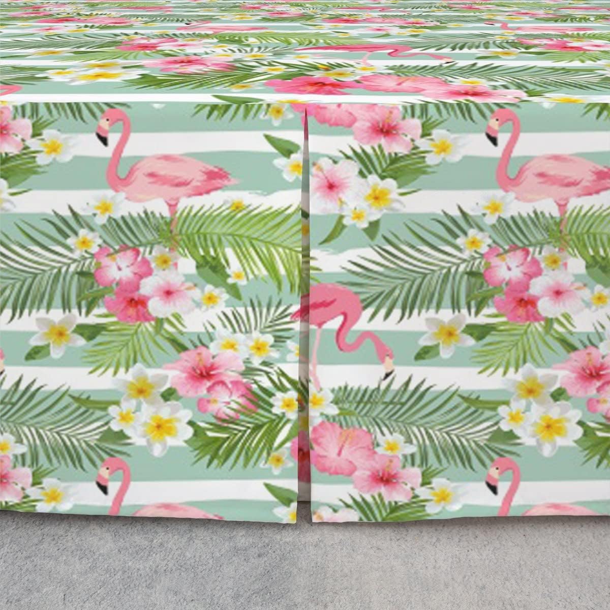 Feelyou Flamingos Sheet & Wrap Around Bed Skirt for Kids Boys Girls 14 Inch Drop Tropical Animals Dust Ruffle Bedskirt Palm Leaves Pleated Bed Skirt for Queen Bed with Split Corners