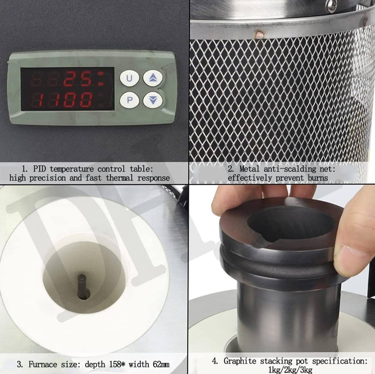 Fusion - Kit de horno de fusión digital de 1600 W, 1150 °C para metal, plata, refinación de joyas, capacidad de 2 kg