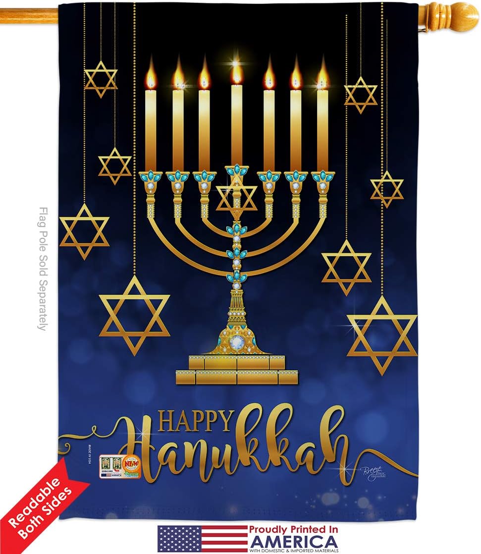 Happy Hanukkah House Flag Wintertime Candle Bonsai Menorah Jewish Chanukah David Small Decorative Gift Yard Banner Double-Sided Made In USA 28 X 40
