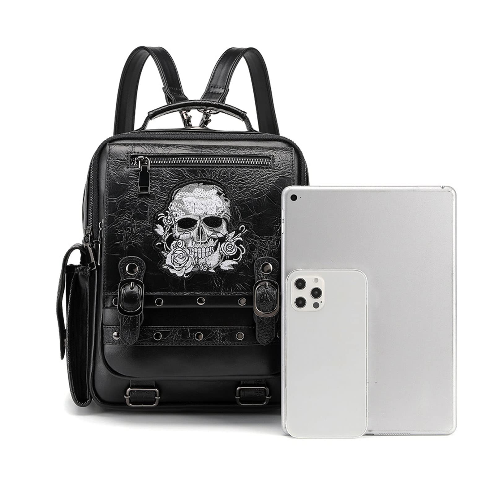 Zaino per computer portatile in pelle PU di grande capacità zaino da viaggio per studenti scuola adolescente zaino da viaggio per il fine settimana donne testa teschio studenti scuola signore laptop