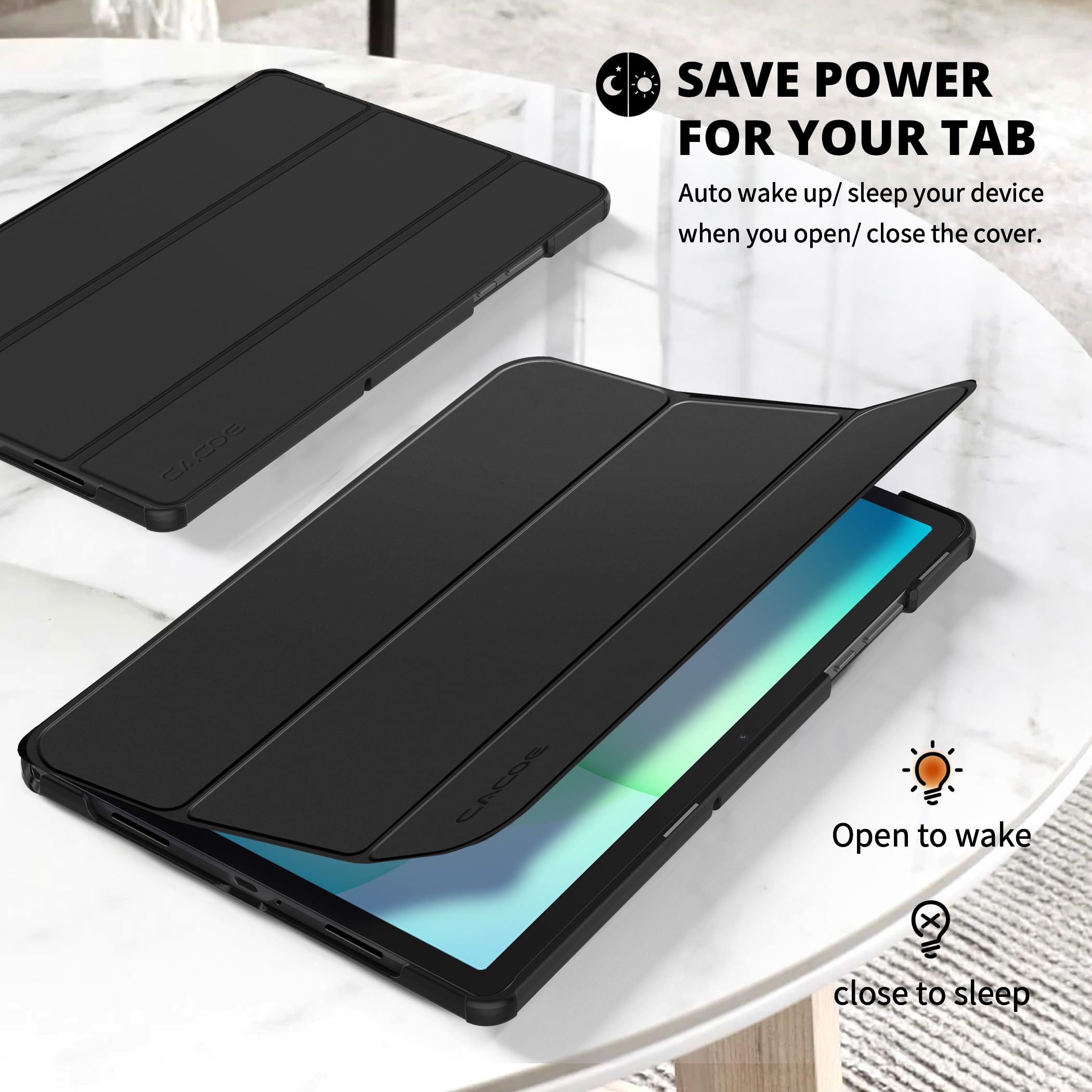 CACOE Custodia Cover Compatibile con Samsung Galaxy Tab A11+ Plus / A9+ 11 Pollici 2025 (SM-X236B/SM-X230), Ultra Sottile in Pelle con Vetro Temperato Ultra Sottile, Nero