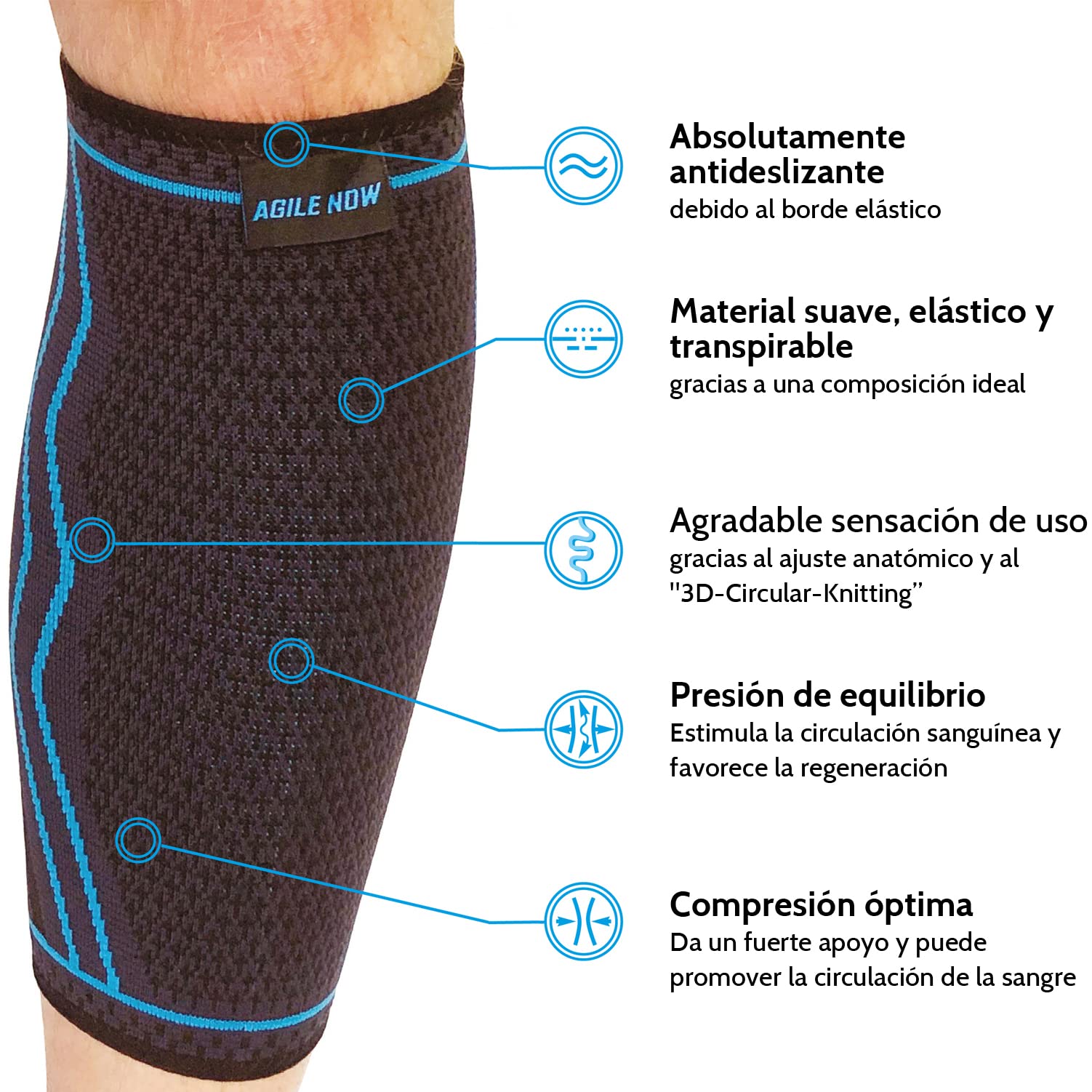 Juego de 2 pantorrilleras de compresión – Alivian la tensión y protegen los gemelos durante la actividad deportiva – Pantorrilleras unisex – Medias de compresión (XL) | Azul