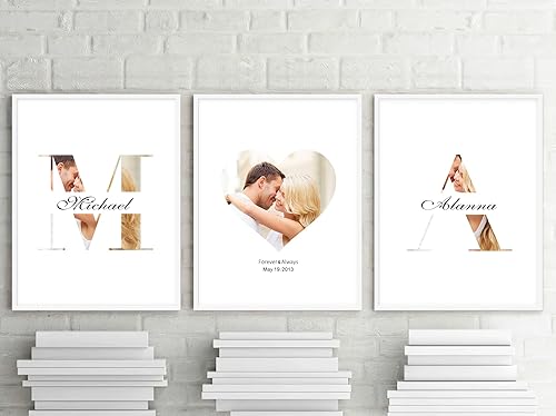 Miniatura 7 de Impresiones en lienzo personalizadas con fotos y nombre de pareja iniciales de letreros personalizados y carteles impresos de fecha especial juego