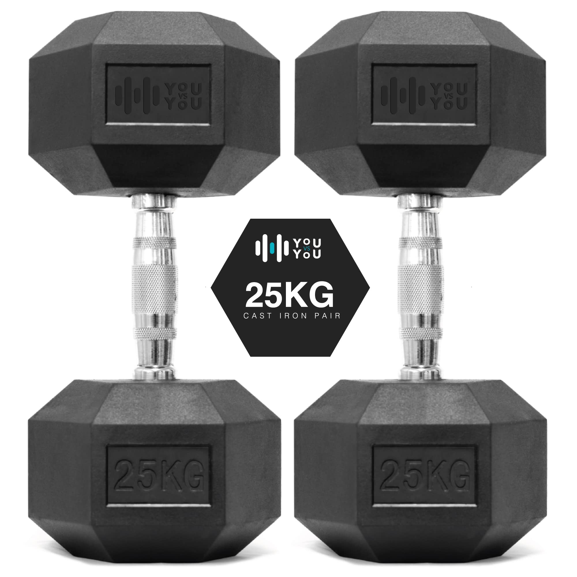 You vs You Hex Dumbbells Weights Pair for Home Exercise | 25kg Set of 2 Hexagonal Weight Rubber Encased for Home Fitness Gym Workouts Training Muscle Building & Conditioning | Unisex | Strength Fit โ image 1