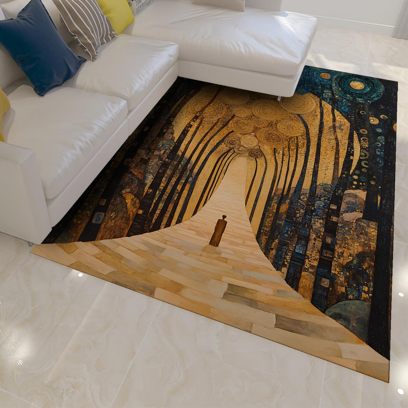 Tapis antidérapant et lavable 60x90cm motif arbre abstrait