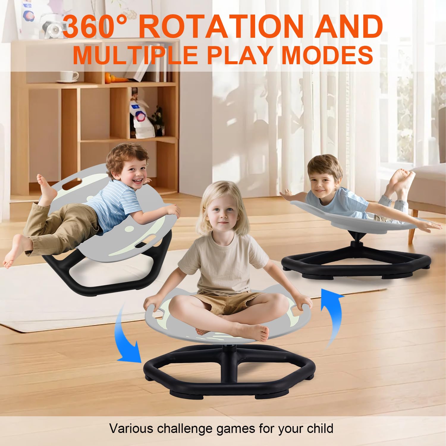 Karussell Kinder Drehstuhl mit Griff und Selbstleuchtender Sitz Sensorischer Drehstuhl für Kinder Sensorisches Spielzeug für Autismus, Balance Drehhocker Trainiert Physische Koordination Gleichgewicht