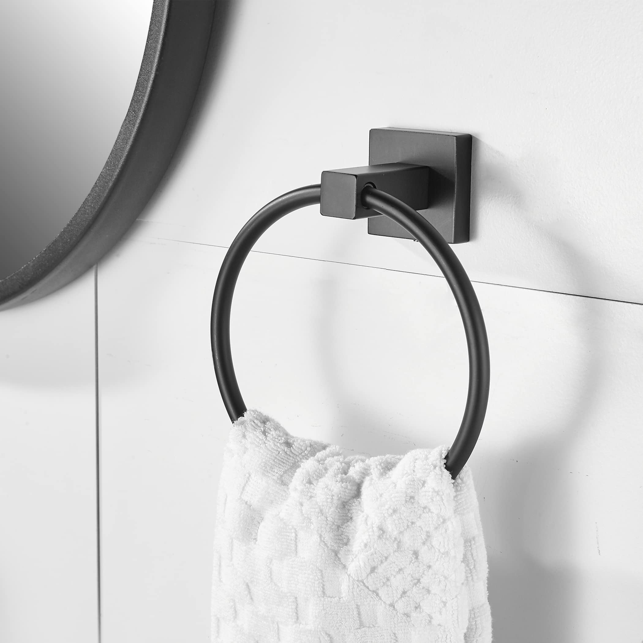 WOLIBEER Black Toilet Paper Holder Towel Ring, Matte Bathroom Hand Towel Holder Toilet Roll Holder, Modern Bath Hardware Set Wall Mounted Stainless Steel 2 Pieces — Amazon image 3