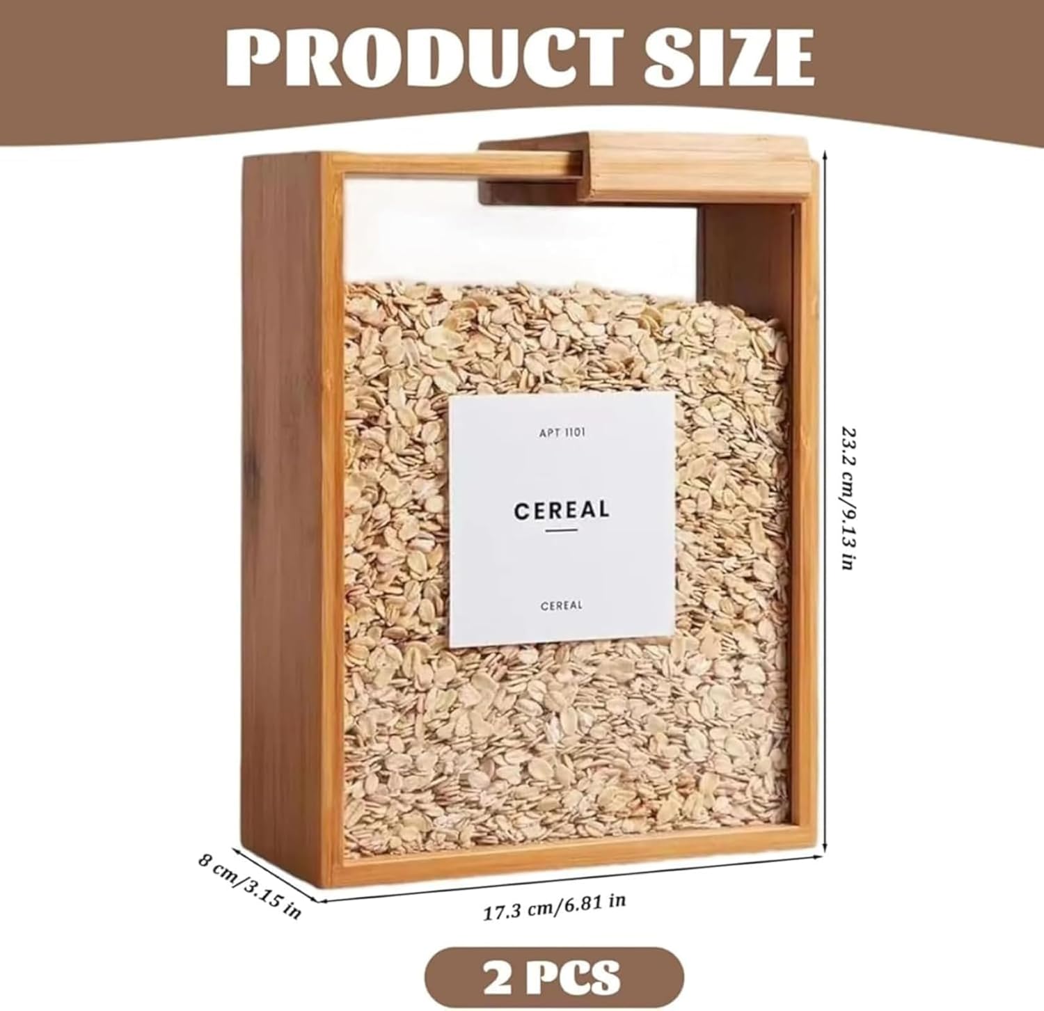 Wooden Cereal Storage Box, Bamboo Rice Dispenser with Removable Lids, Airtight Pantry Bins Container with Lids, Home Organization Can for Snack, Rice, Flour (1Pcs)