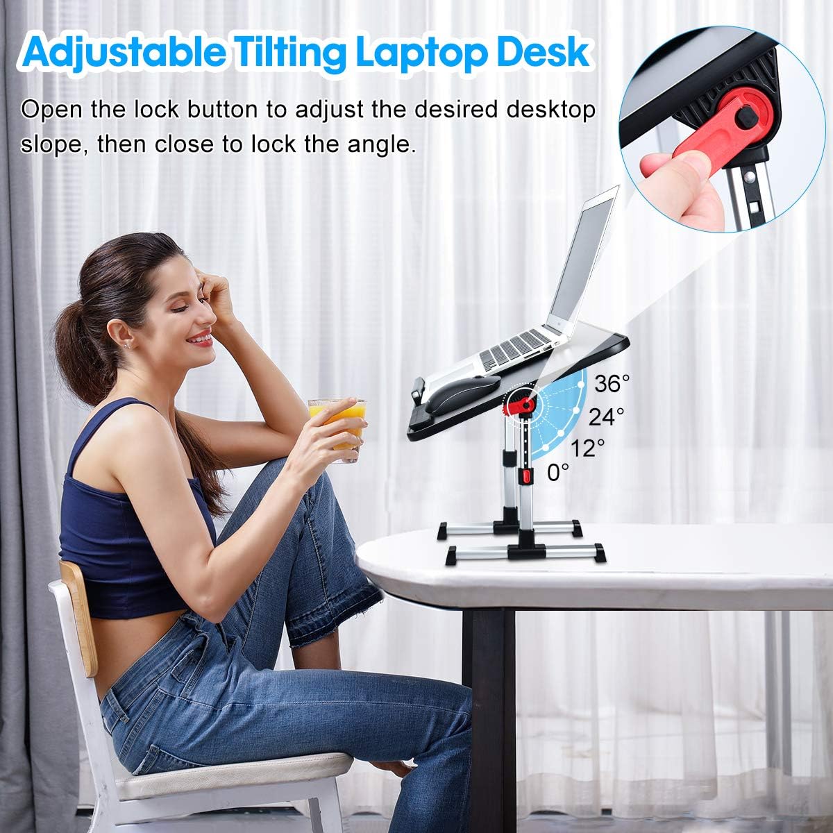 Adjustable Laptop Desk Table for Bed, Foldable Computer Stand [Large Size] Tiltable Notebook Tray with Cooling Fan for Sofa Couch Floor (Black)