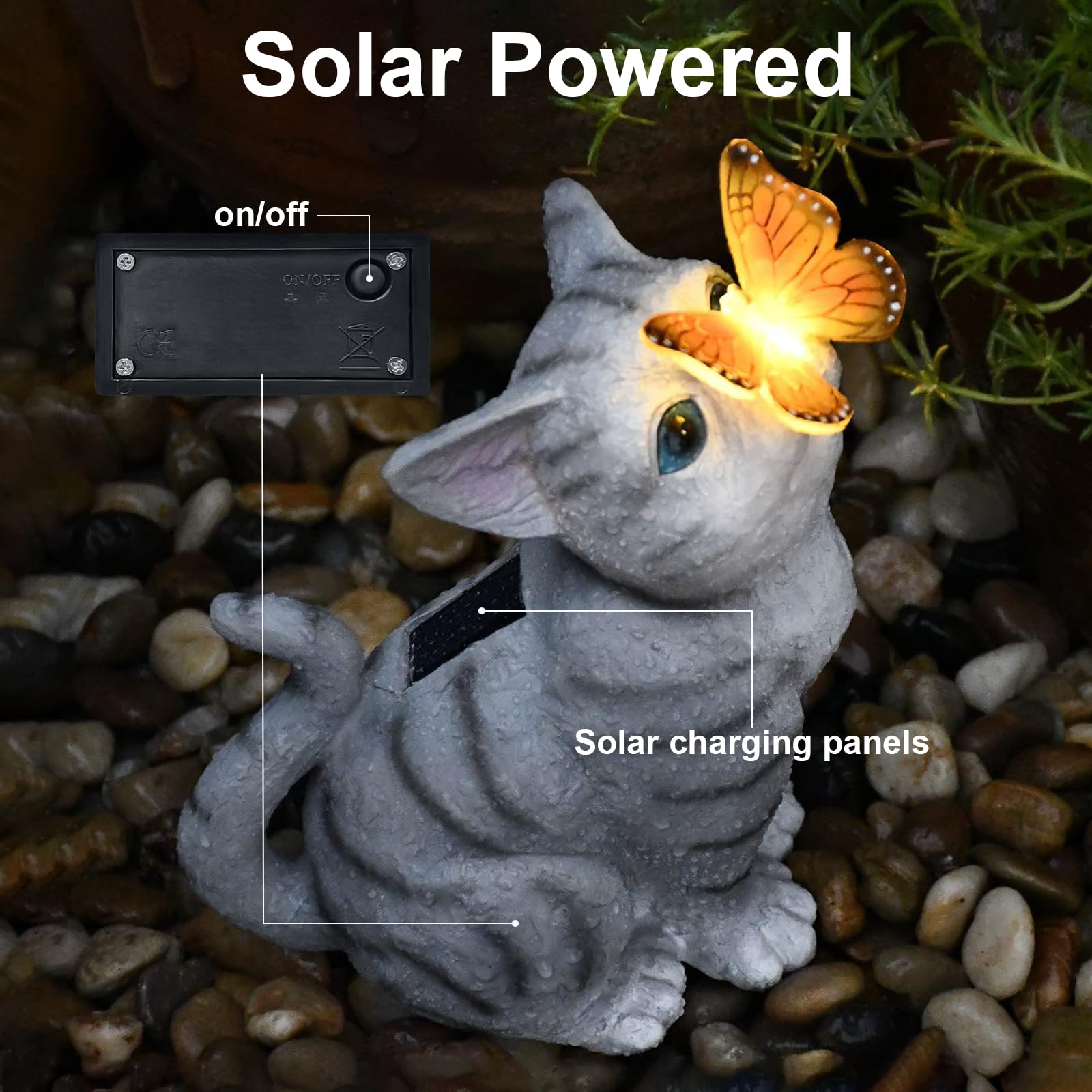 Decoración de Estatuas de Gato de Jardín con Lámpara Solar - Estatuas al Aire Libre para Amantes de los Gato, Regalo de Inauguración de la casa para Patio, Césped, Porche, Jardín