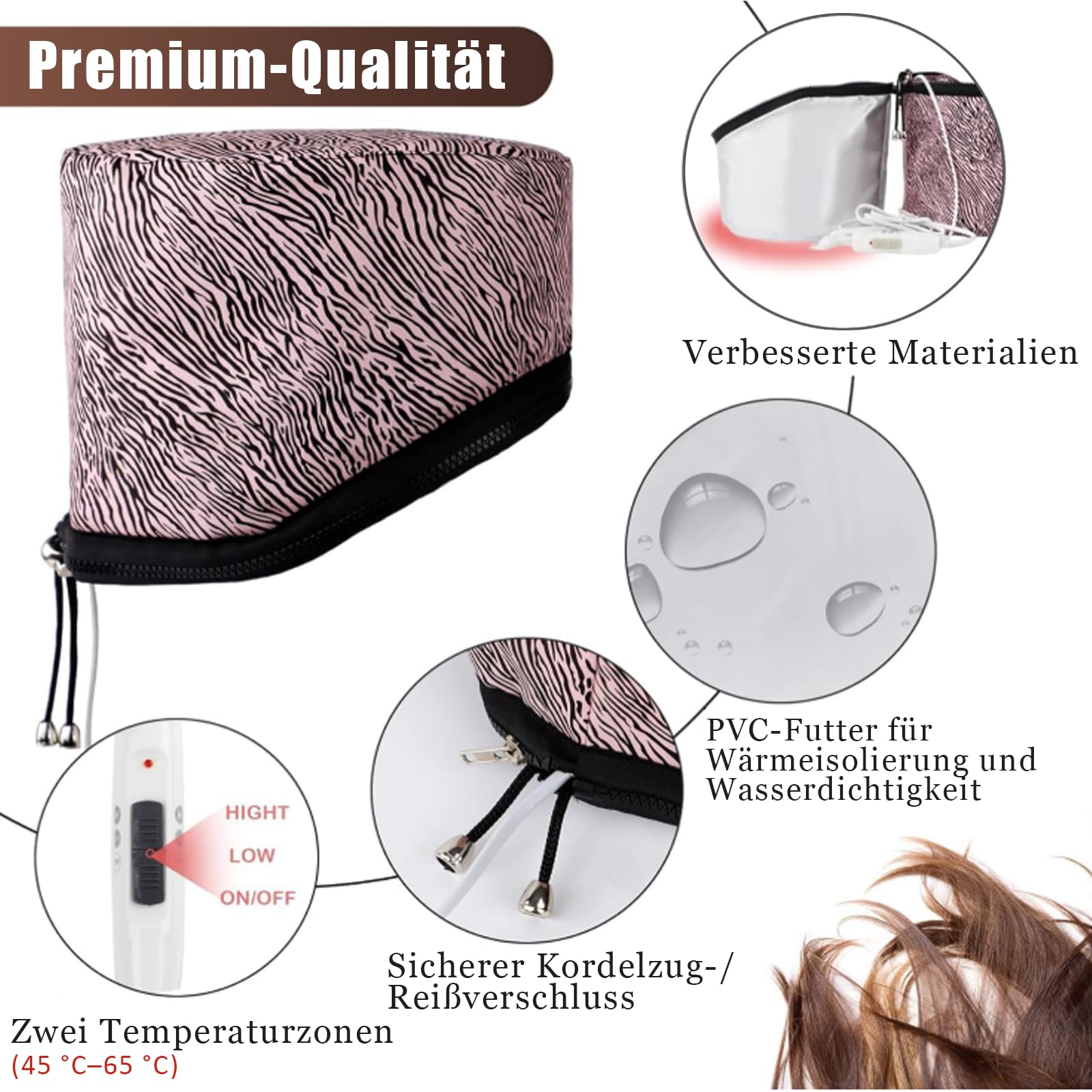 Biutee Elektrische Haarpflege Kappe für Tiefenpflegemittel, Trockenhauben für Haare, Hair Steamer, für natürliches oder beschädigtes Haar Nourishing (Rosa Streifen)