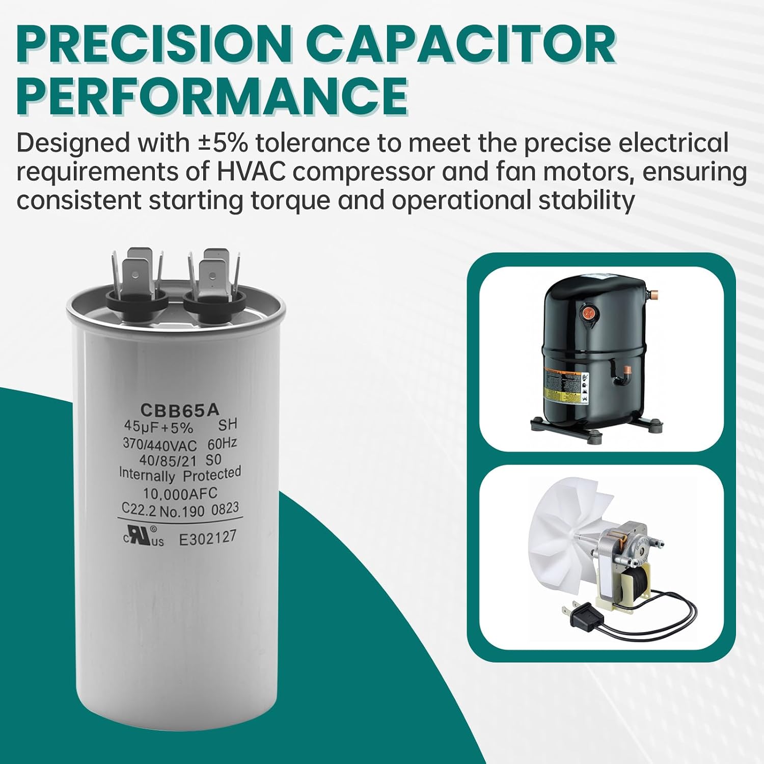 45 uF 45 MFD ±5% 370 VAC Dual Run Round Start Capacitor for AC Unit Fan Motor Start, Heat Pump, Condenser Straight Cool. Compatible with Coleman Capacitor 1499-5731