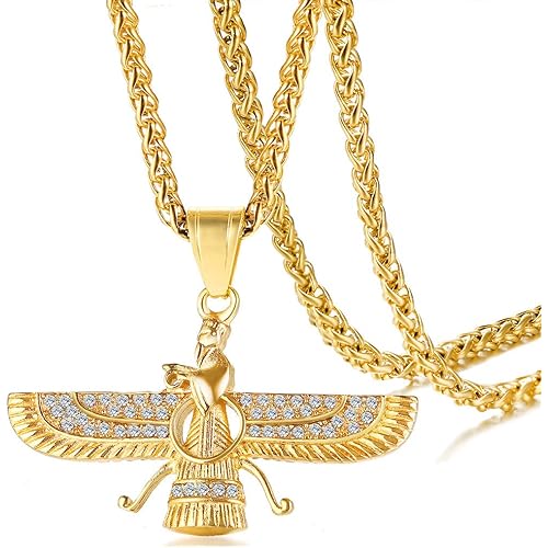 Mgutillart 18K Gold Plated Jewelry Stainless Steel Crystal Necklace Farvahar Symbol Tag Pendant Necklace