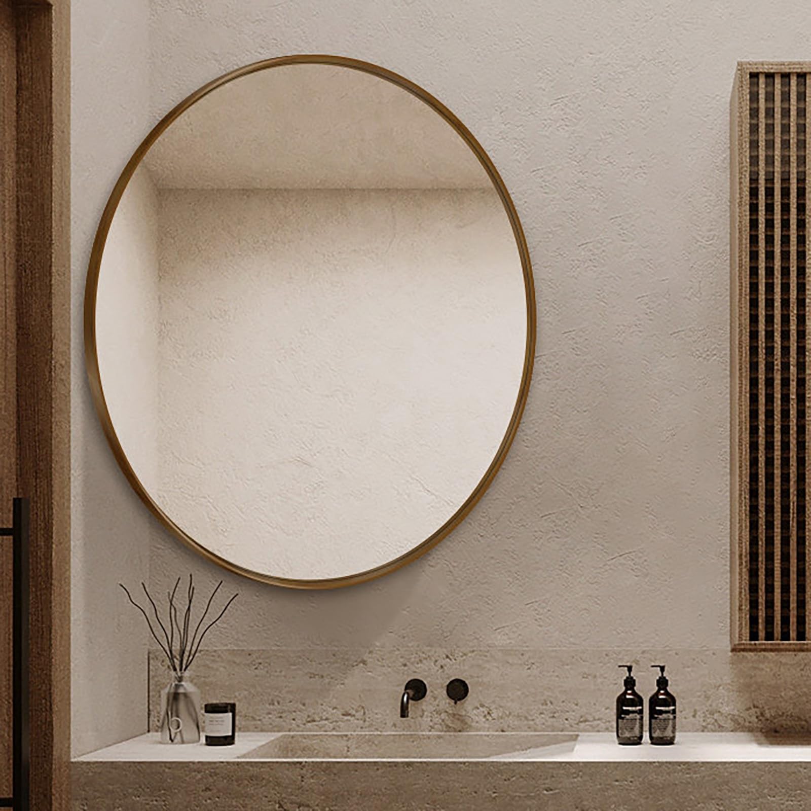 Miroir de courtoisie suspendu rond 80cm et miroirs pivotants pour salle de bain