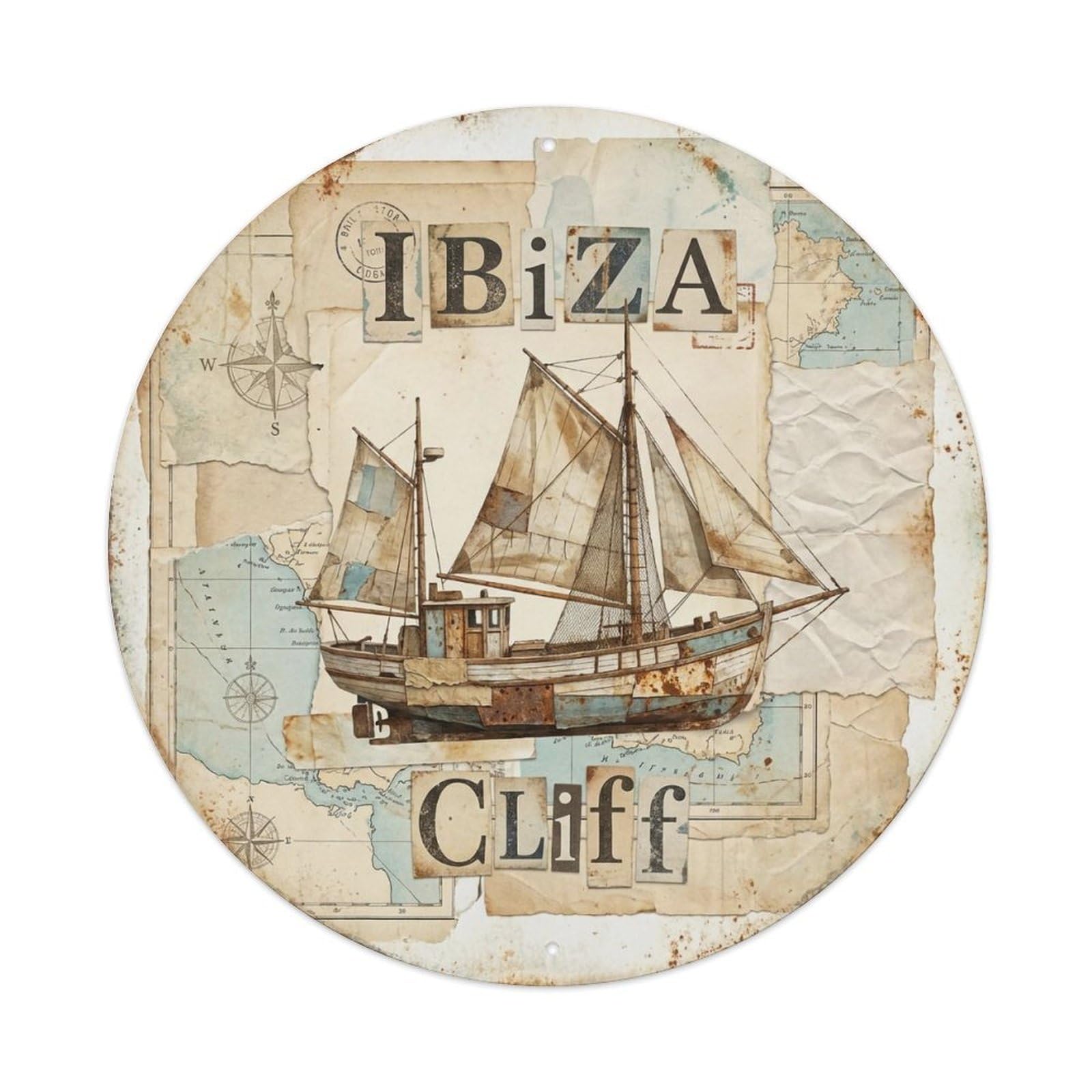 Vintage Travel Ibiza Spain Promontory Metal Tin Sign
