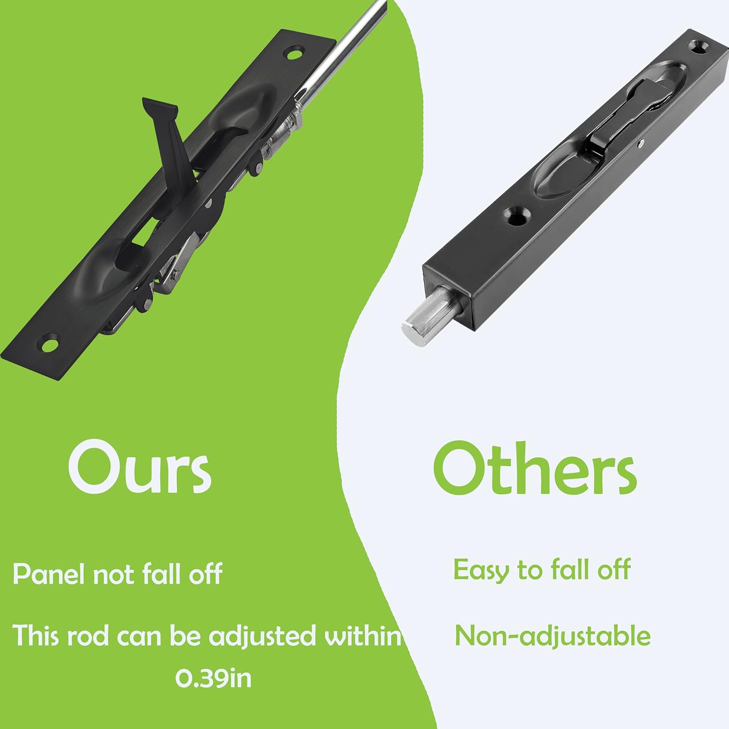 TOGU 2 Pack 10 "Extension Flush Bolt, Flush Bolt for Double Door,Used As Alternative Tools for French Door Lock, Fixed A Variety of Doors, Matte Black