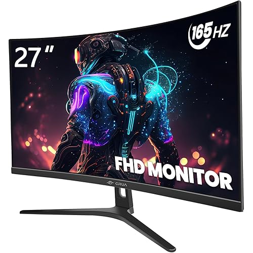 CRUA 27Inch 144Hz/165Hz Curved Gaming Monitor, FHD 1080P VA Screen 1800R Curvature Computer Monitors, 1ms(GTG) with FreeSync, Support Wall Mount Install(DisplayPort | HDMI)- Black