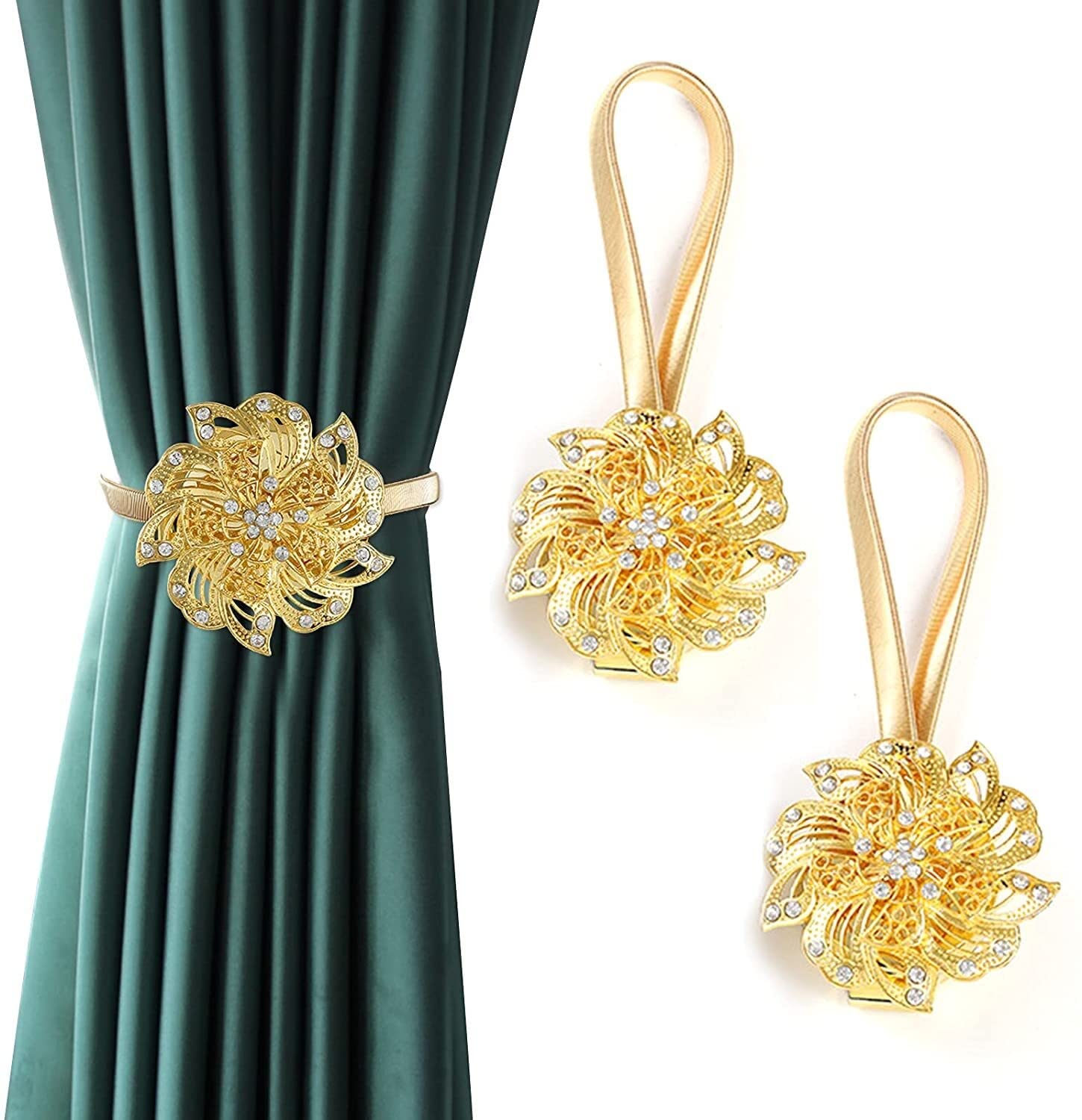 Boucle de Rideau magnétique Clip de Rideau Boucle de Cordon Boucle de Cadre de Rideau sans percer des Trous Boucle de Rideau Fleur Boucle de Rideau (Couleur : Doré) (Doré)