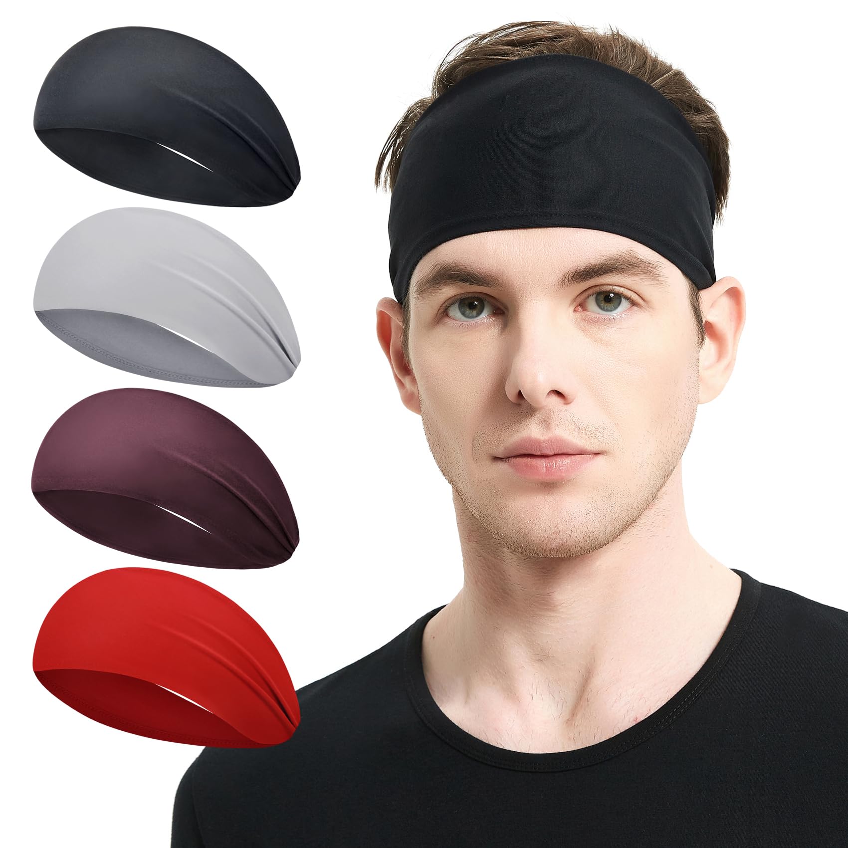 MARKEEP Fasce da corsa da uomo (confezione da 4 o 6, fascia elastica per calcio, ciclismo, basket, yoga, fitness, allenamento, unisex, ad asciugatura rapida