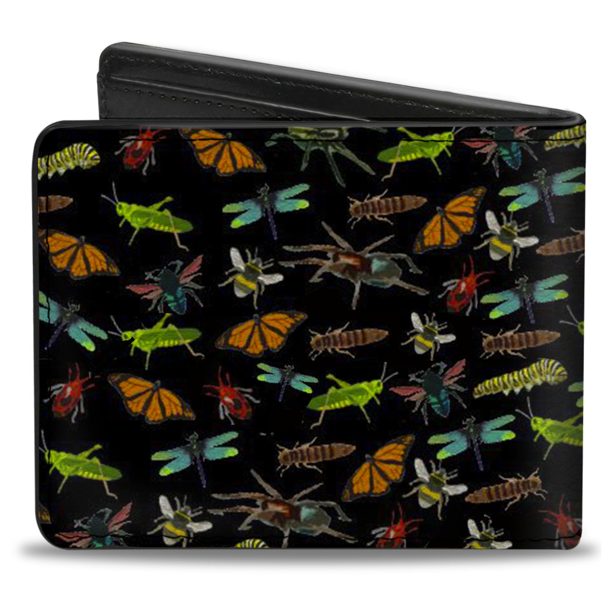 Buckle-Down Men's PU Bifold Wallet-Insects Scattered Black, Multicolor, 4.0