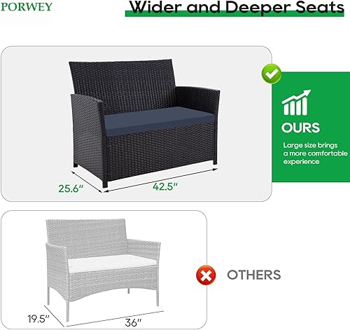 Miniatura 5 de Muebles de patio al aire libre, juego de sofá seccional de 4 piezas, muebles de balcón, sillas de mimbre de ratán con mesa y sofá biplaza para