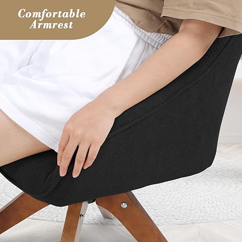 Miniatura 7 de Athena Collection Silla decorativa moderna, cómoda silla de lectura giratoria para adultos, sillón de tela tapizada suave con patas de madera para