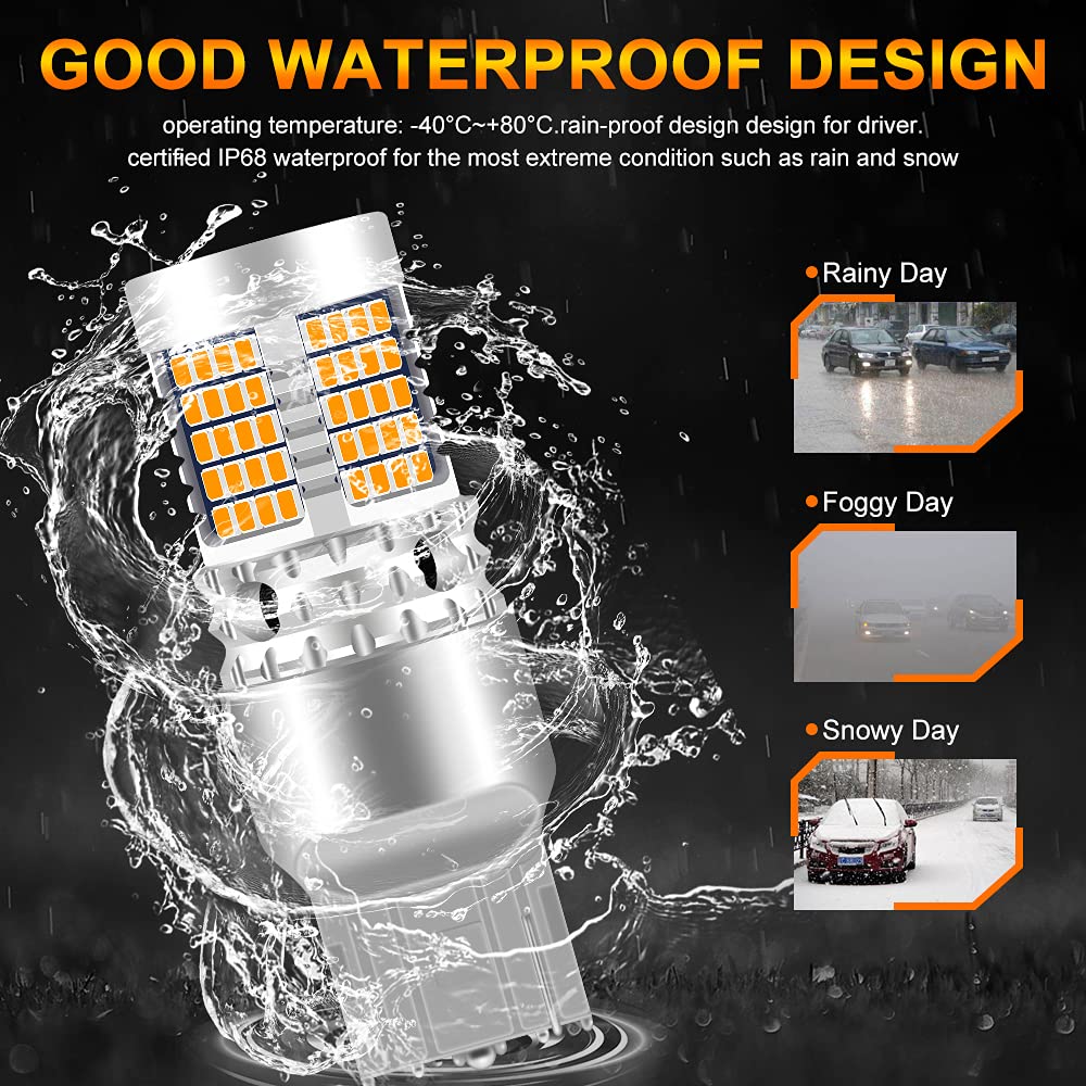 2Pcs T20 W21W Lampadine a LED, 7440 7440NA CanBus Senza Errori e senza sfarfallio Lampadina ambra per indicatori di direzione 12-24V 3400LM 2016 89SMD Super luminoso e impermeabile