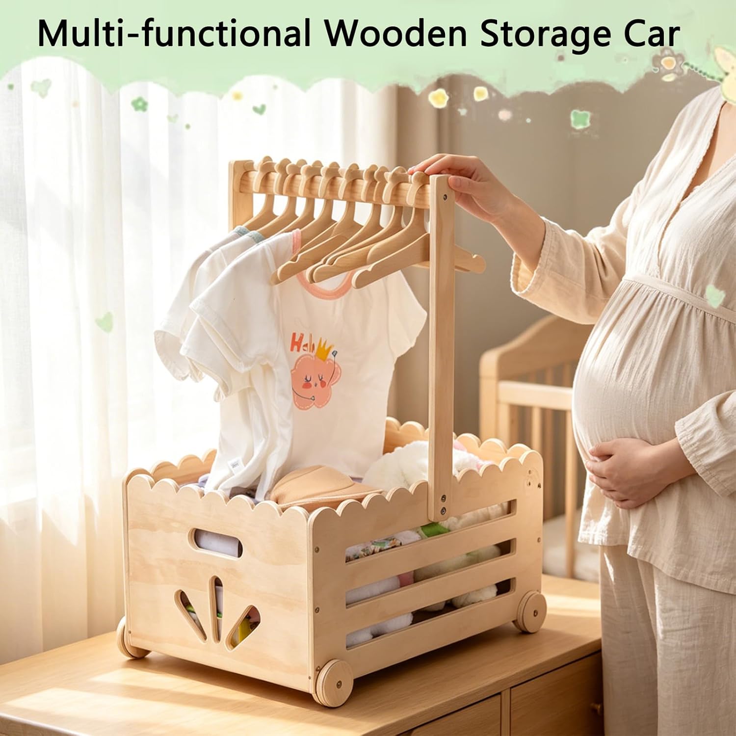 Wooden Baby Shower Crate Closet Gifts Storage Basket,Hamper with Hanger
