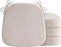 OJFED D-Shaped Chair Cushions 2.5" Thick Non-Slip Pads with Ties, Washable Textured Cover, 16.5x16.5", 4 Pack Beige for Dining Kitchen Chairs