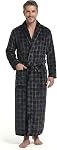 Mens Fleece Plush Plaid Bathrobe Warm Spa Full-length Big and Tall Robe for Men