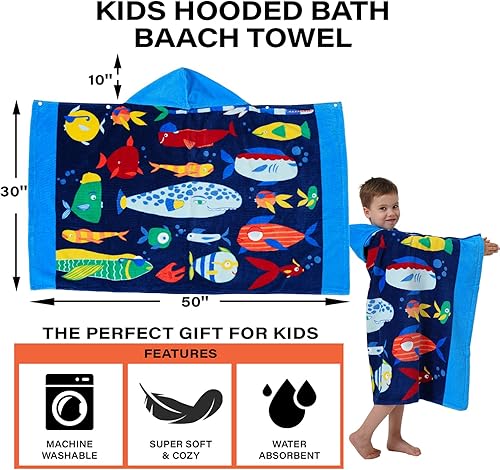 Miniatura 114 de Toallas de baño para niños, toalla para niños con capucha para playa, baño, piscina, toallas de natación de 30 x 50 pulgadas, tamaño grande, ultra