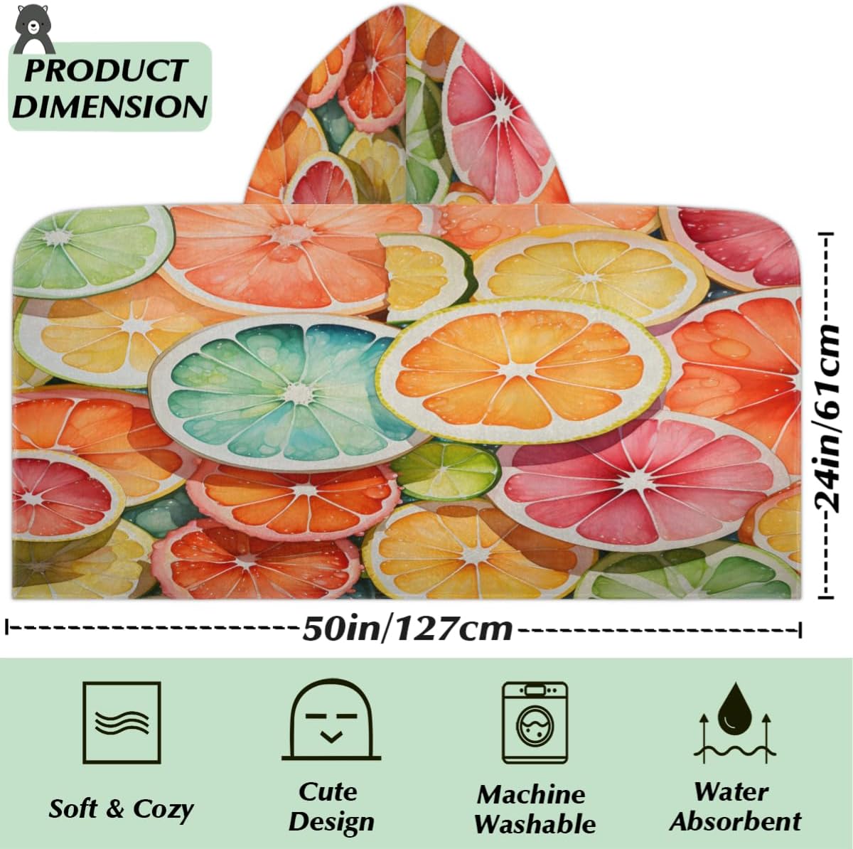 Pardick Kids Bath Towel Colorful Orange Beach Towel with Hood Pool Cover Up for Girls Boys Soft Absorbent Hooded Bath Towel Toddler Towels for Beach, Pool